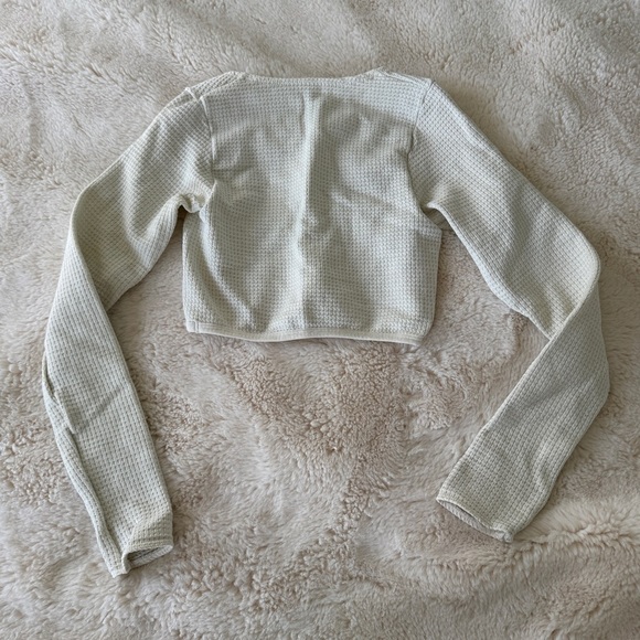 Urban Outfitters Out From Under Waffle Knit Long Sleeve Crop Top Cream - Picture 3 of 7